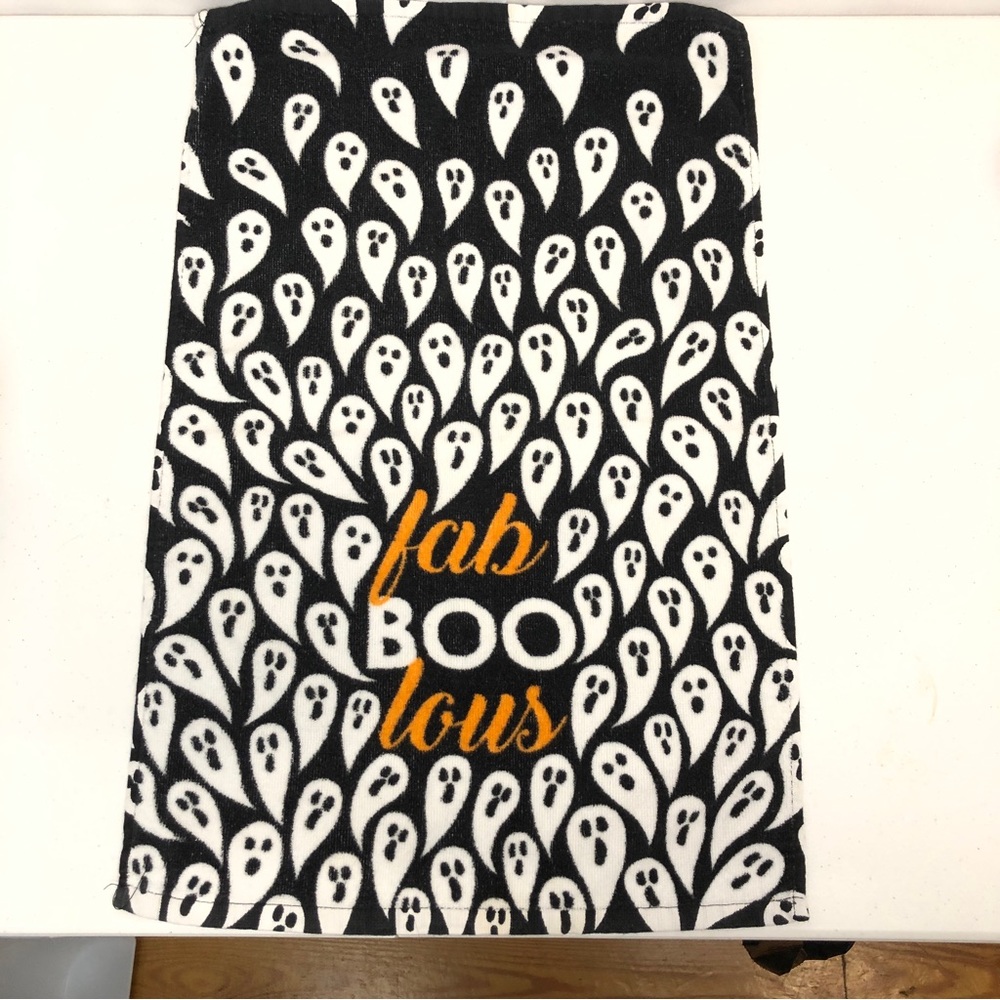 RITZ  KITCHEN TOWEL HALLOWEEN GHOST BLACK WHITE COTTON TERRY LINED